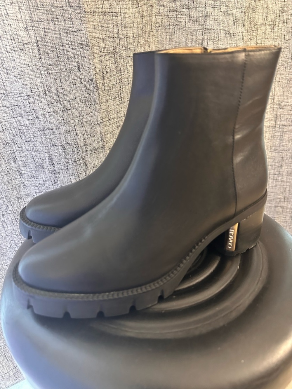 Coach Black Leather Lug Sole Ankle Booties